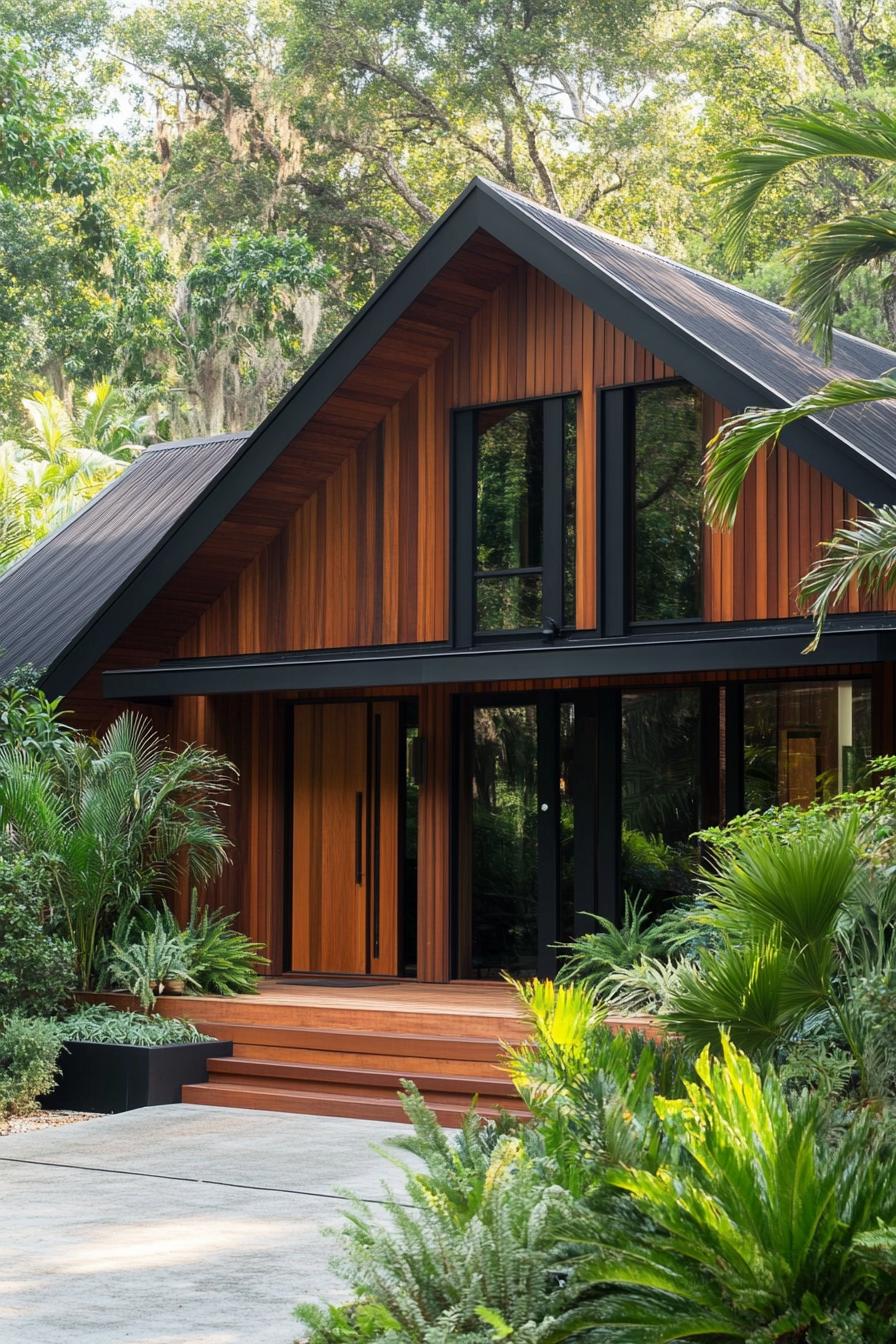 Tropical A-Frame home with lush greenery