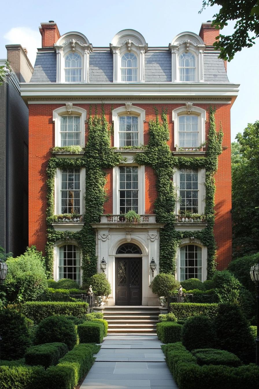 Classic Georgian house with ivy-covered brick facade