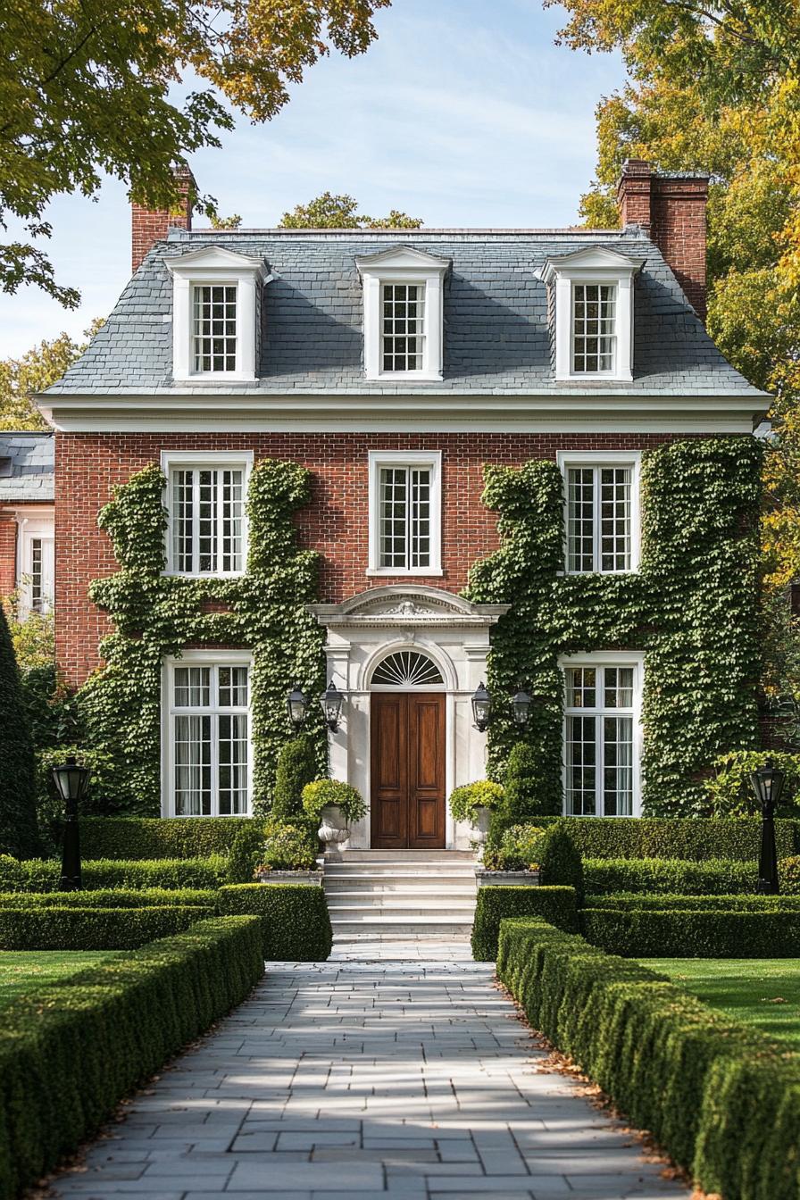 Charming Georgian house with ivy-covered brick and a welcoming stone path