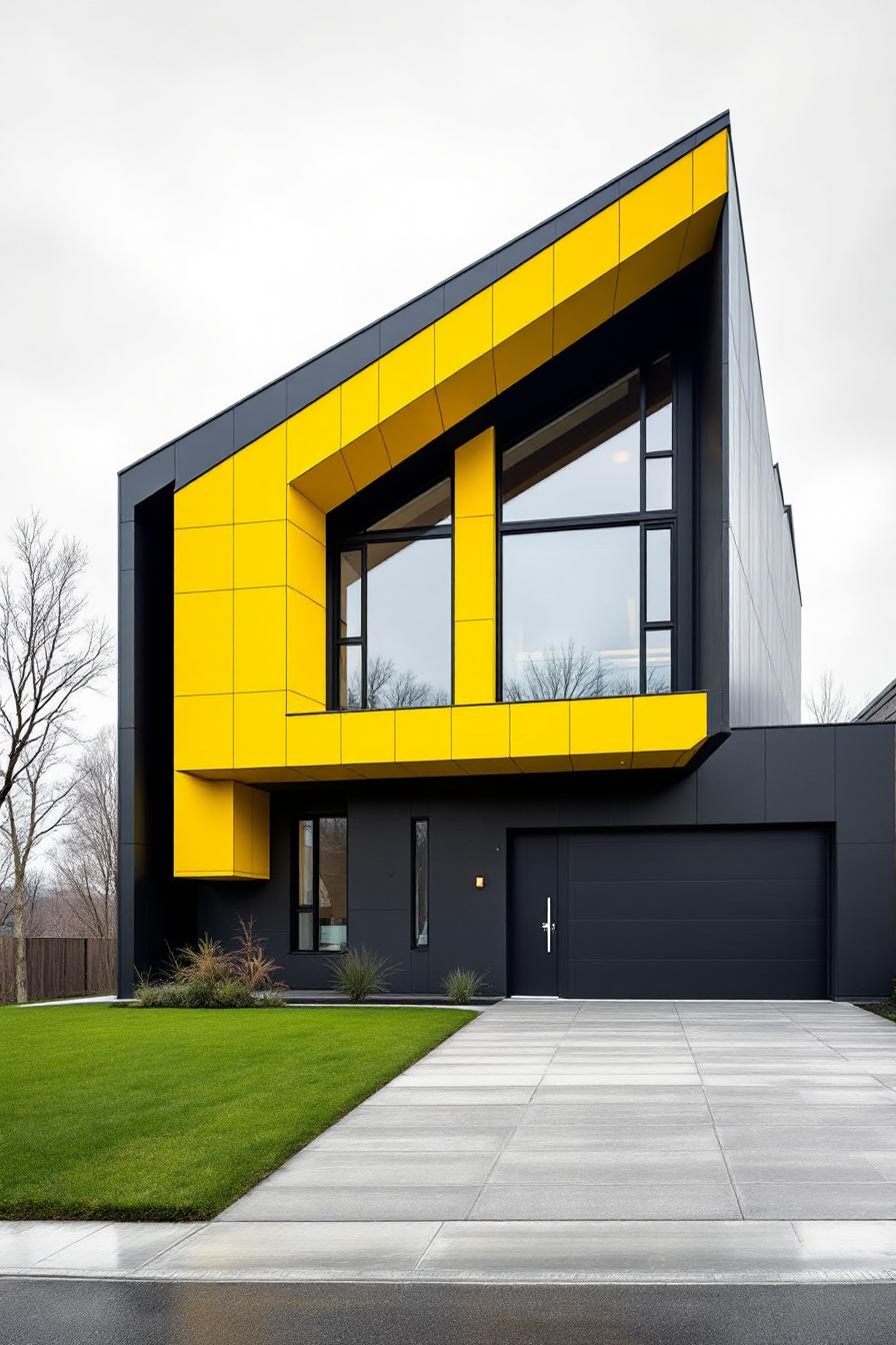 Bright yellow and black modern house with sharp geometric lines