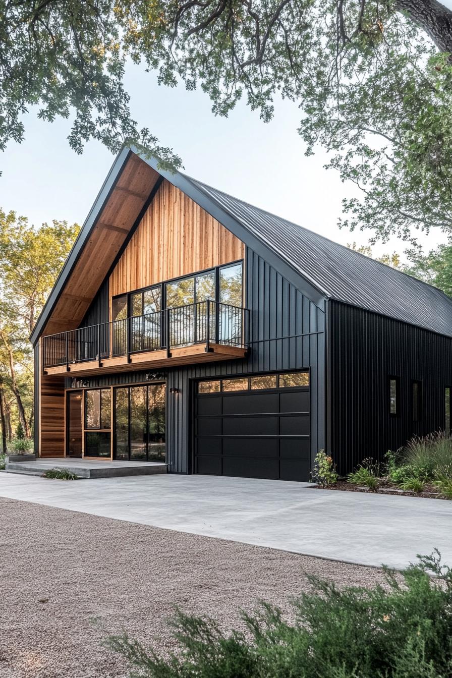 Modern barndominium with wooden accents