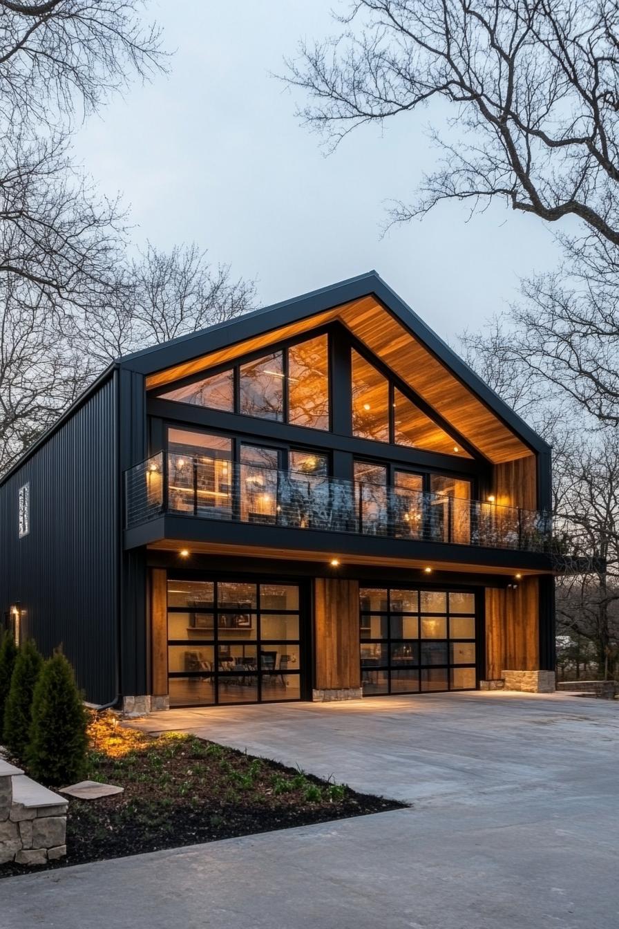 Modern Barndominium with Glass and Wood Elements