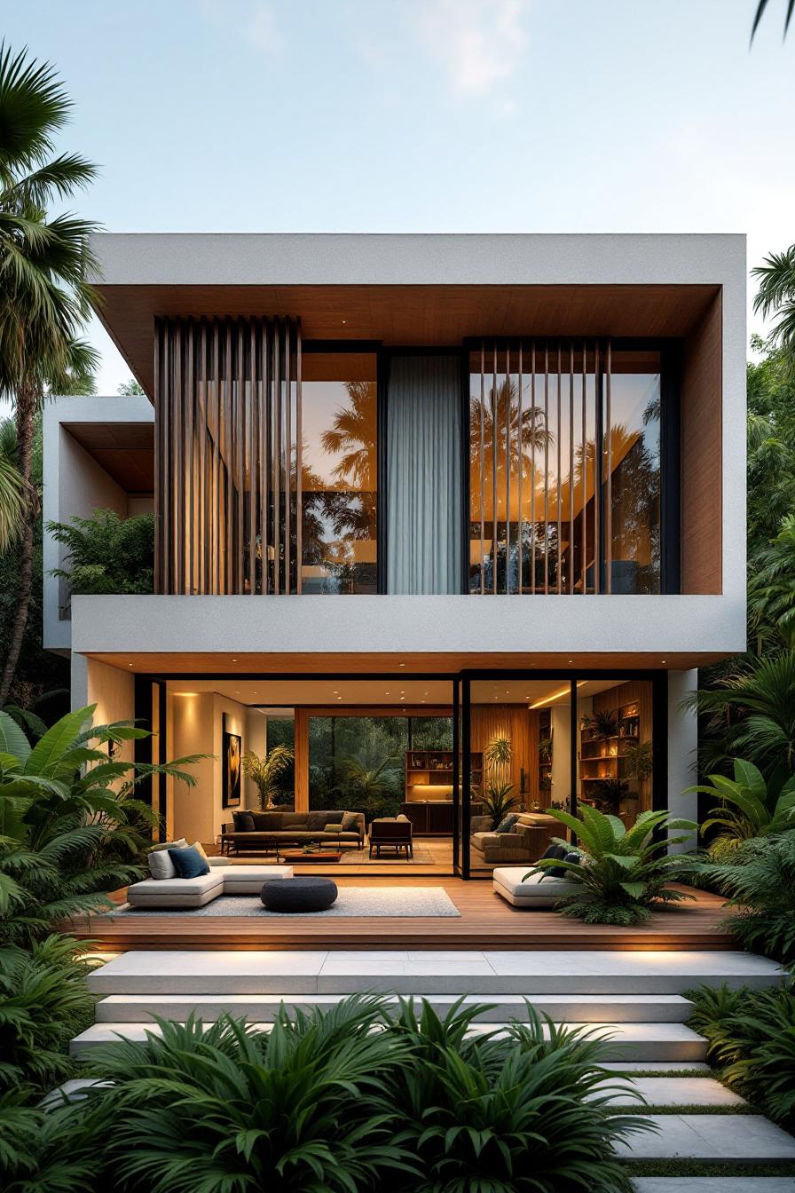 Stunning tropical house surrounded by lush greenery