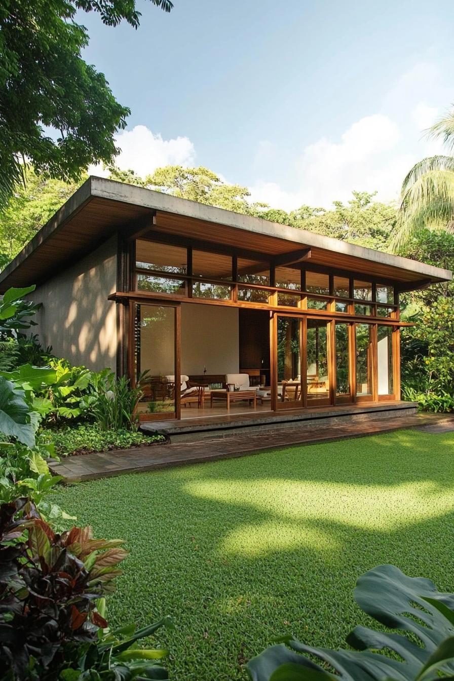 Modern tropical house with lush greenery