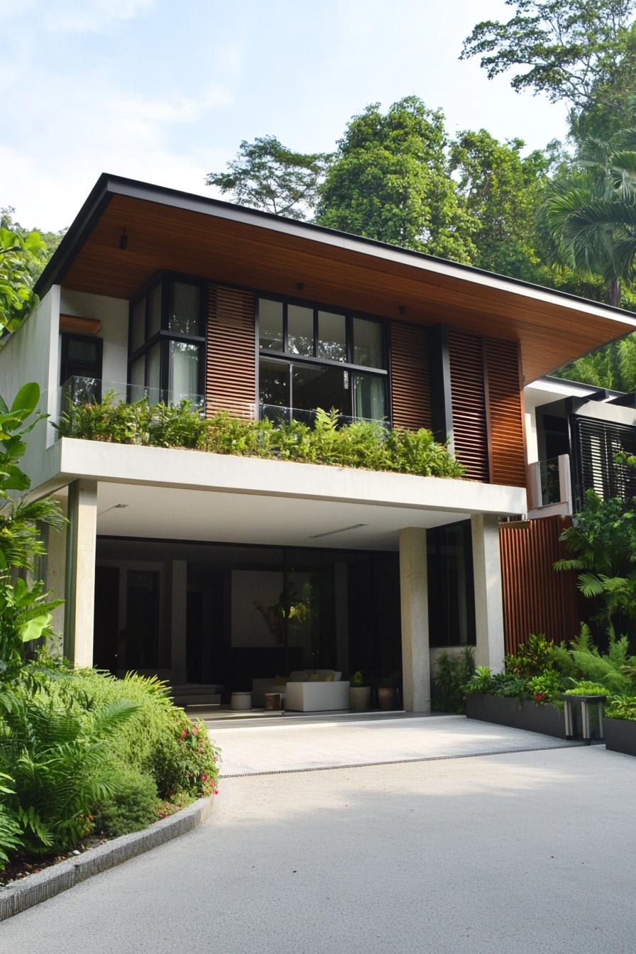 Modern tropical house with lush greenery