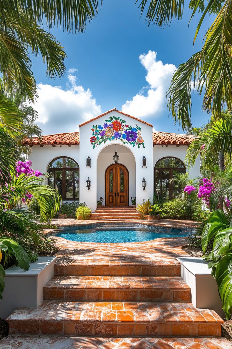 Spanish bungalow with pool and archway