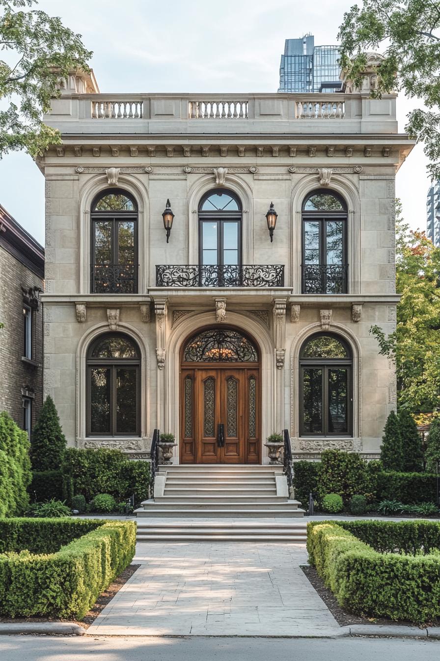 Luxury house facade with arched windows