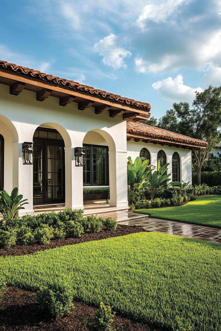 Spanish bungalow with arches and greenery