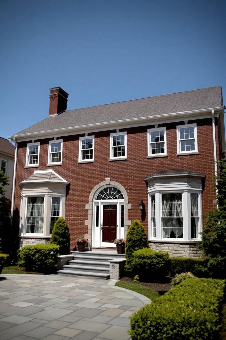 Georgian-style home with brick facade and white accents