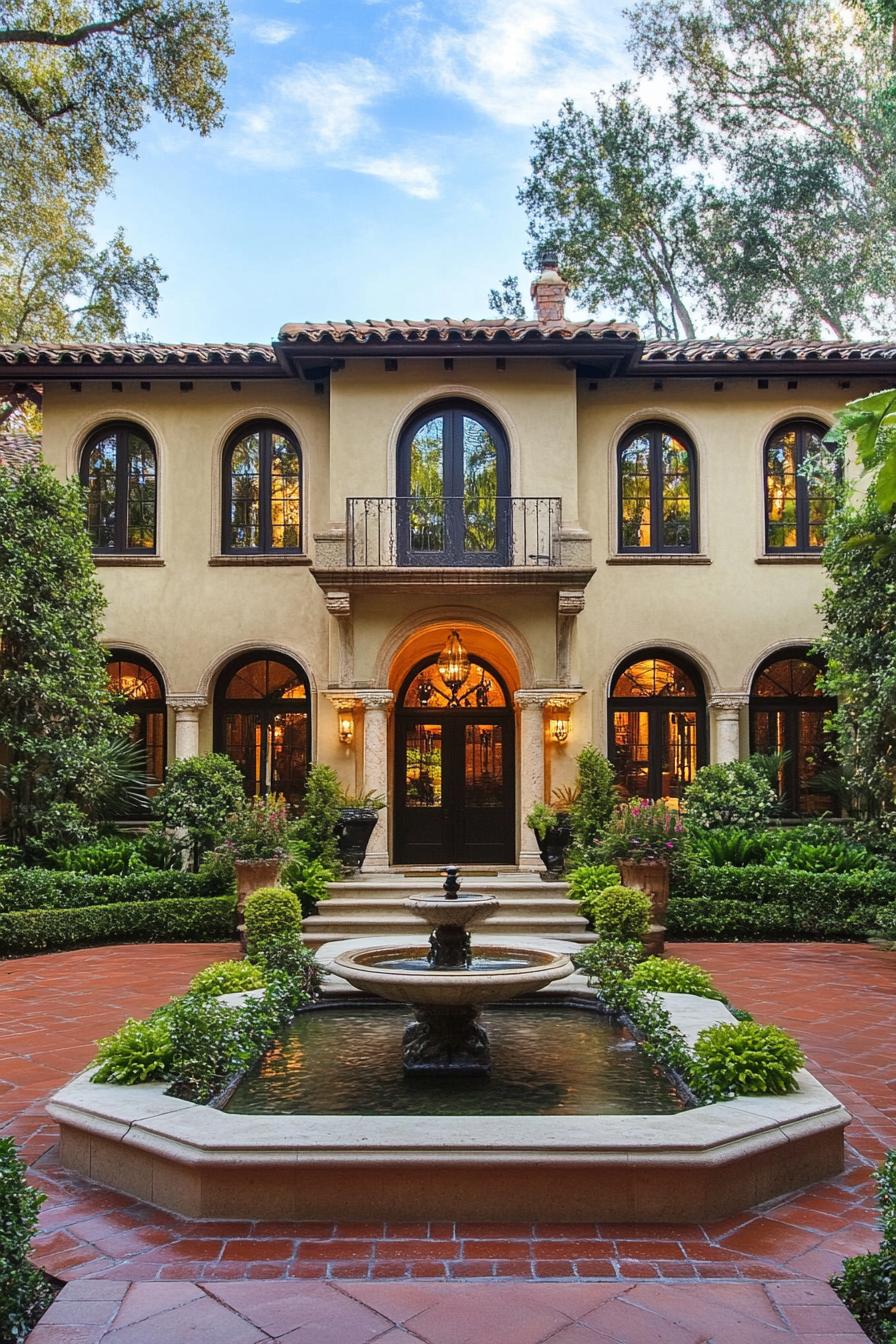 Mediterranean villa with arches and fountain