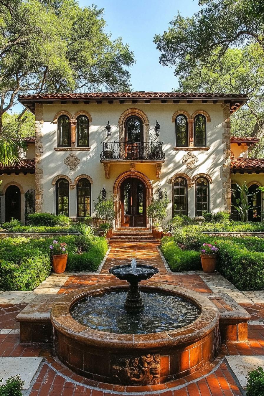 Elegant Mediterranean villa with arches and lush garden