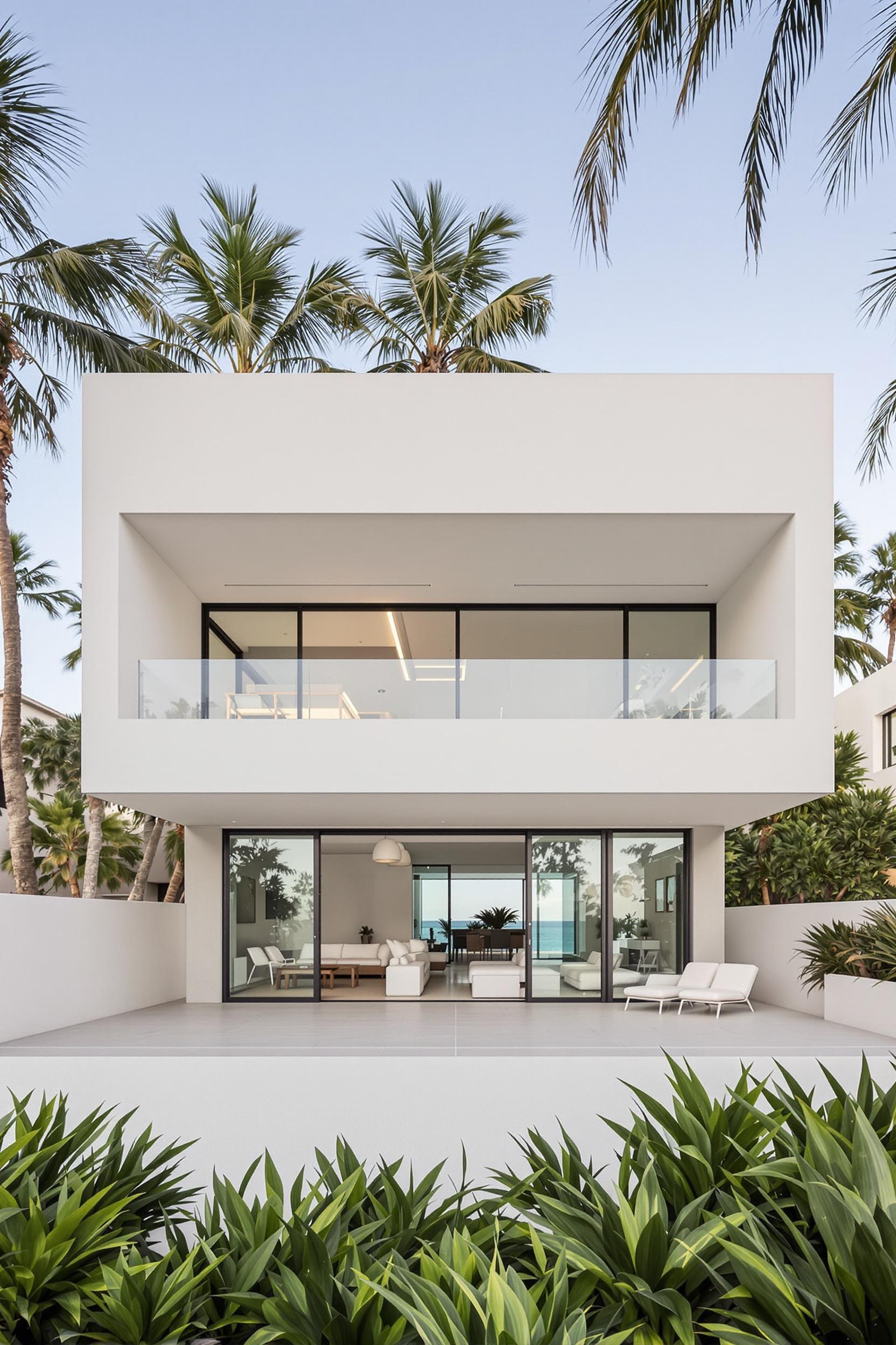 Modern beach house with sleek white geometric design