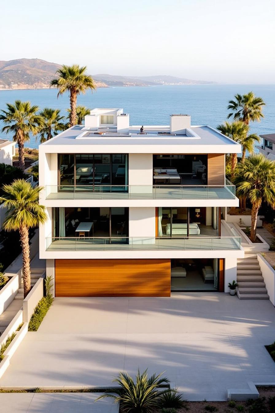 Contemporary beach house with ocean backdrop