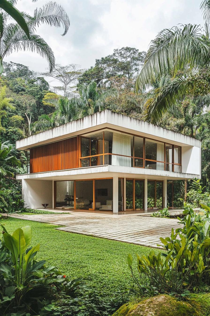 Modern tropical house with lush surroundings