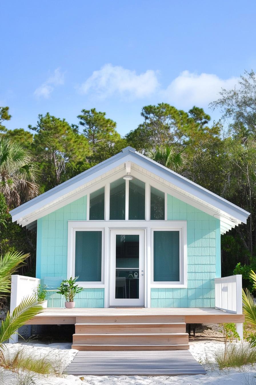 Small turquoise beach house with front porch