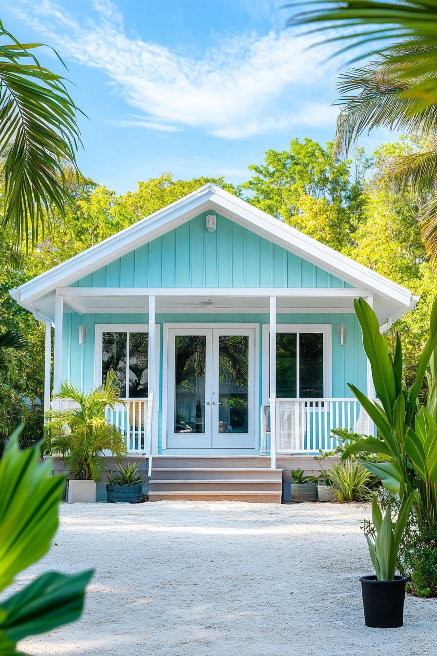 Small blue beach house with a front porch