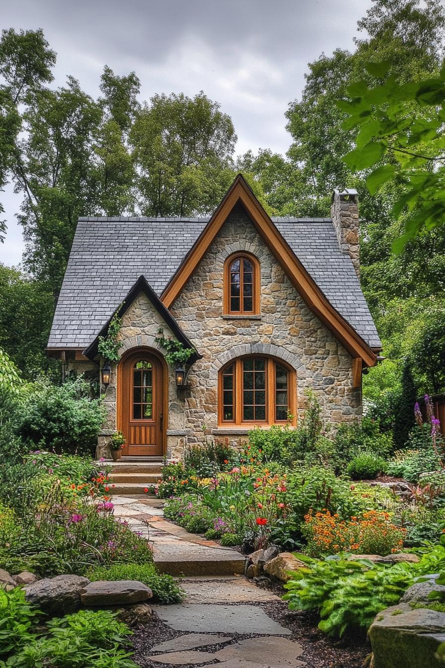 A charming stone cottage surrounded by lush gardens