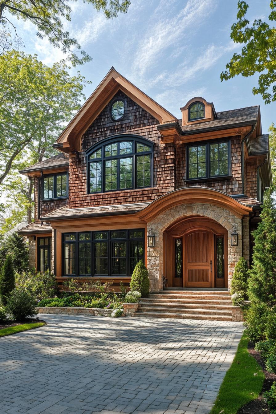 Charming house with shingled facade and elegant archway