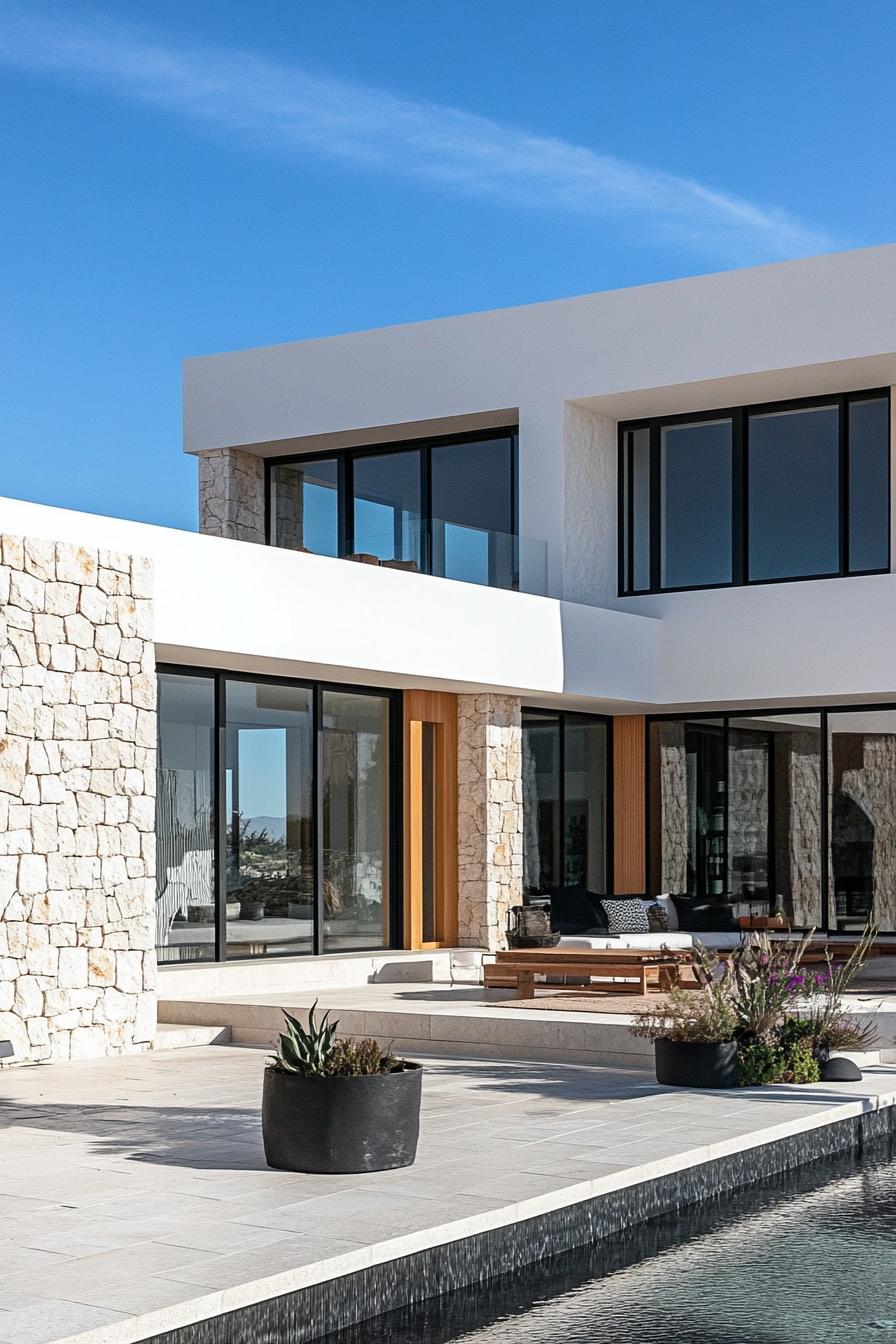 Modern Mediterranean house with stone and glass accents