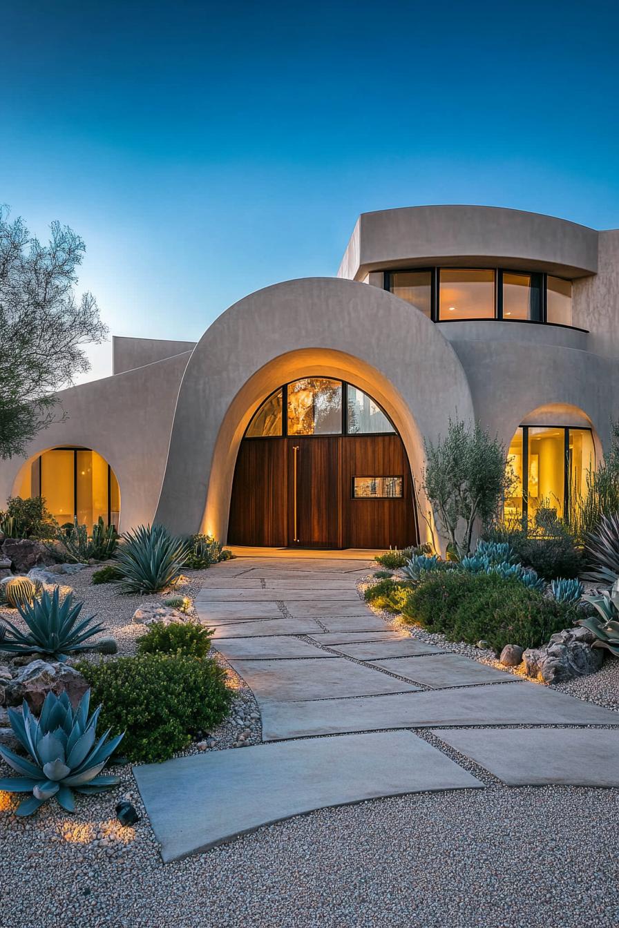 Modern Mediterranean villa with unique arches and desert landscape