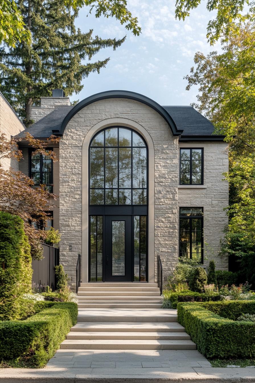 Modern French home with grand arched windows