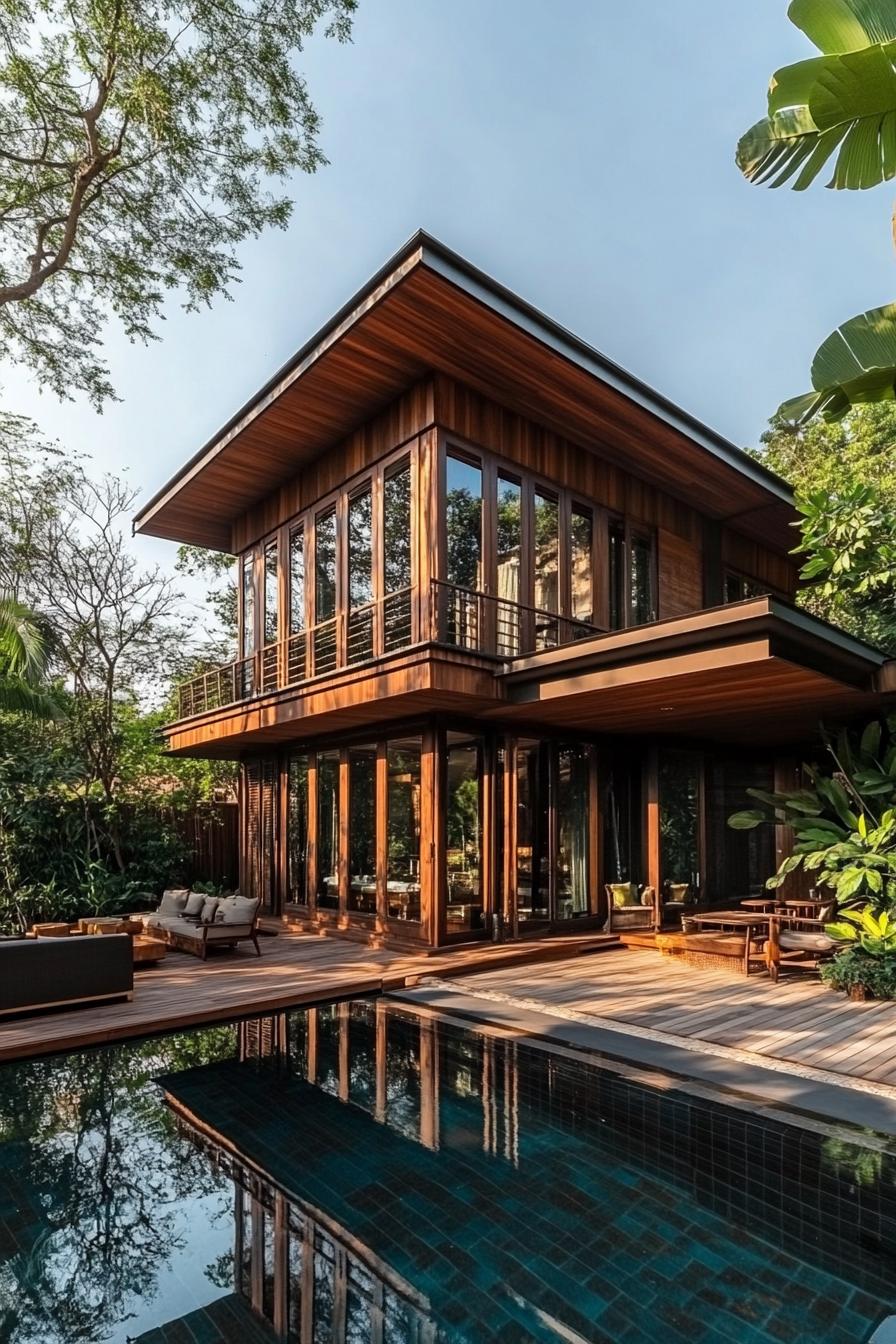 Modern Thai house with wood and glass