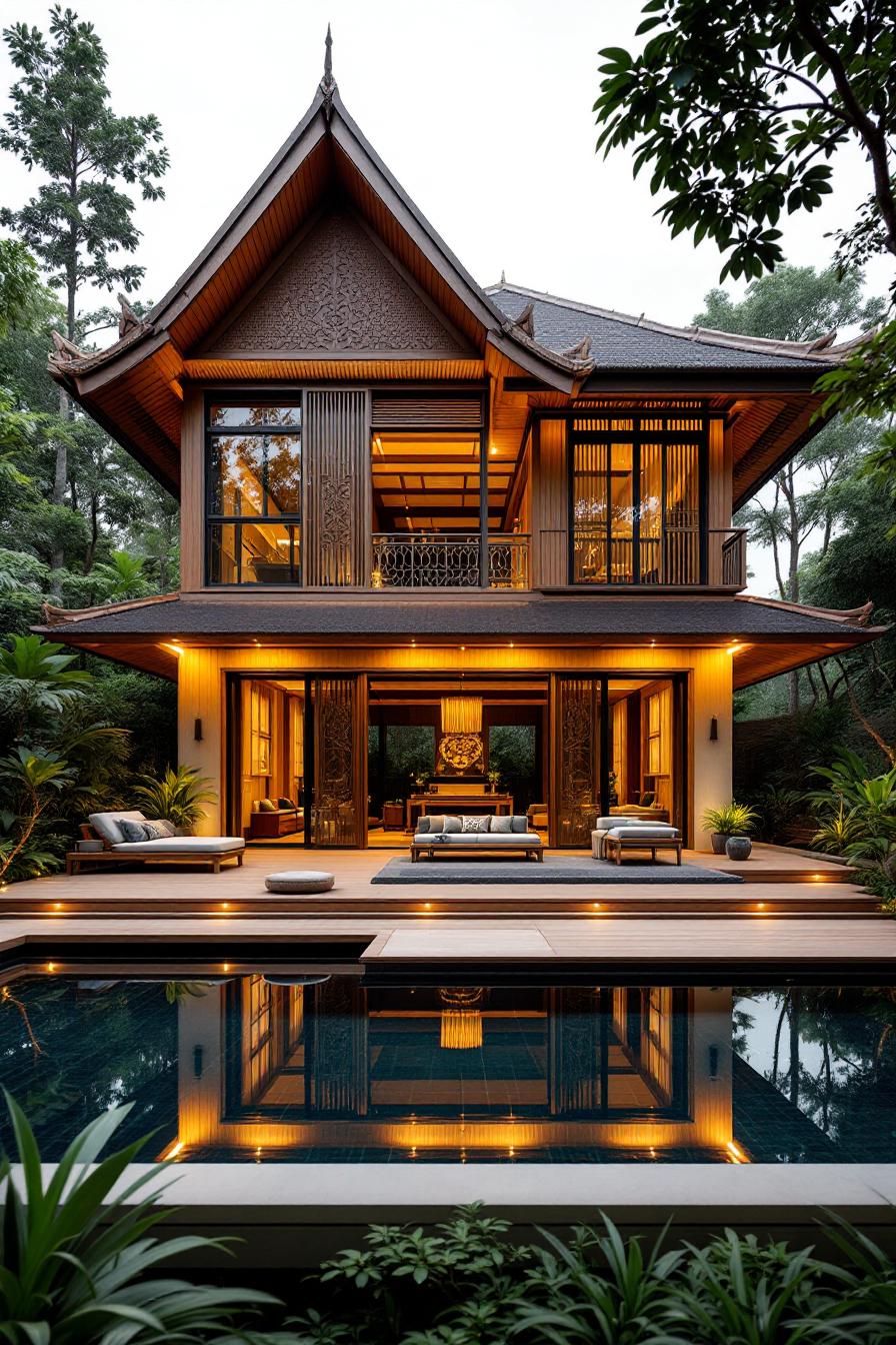 Luminous Thai house with a reflecting pool