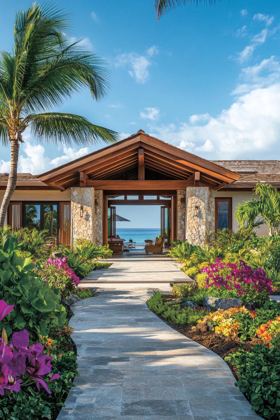 Tropical house with open garden view to the ocean