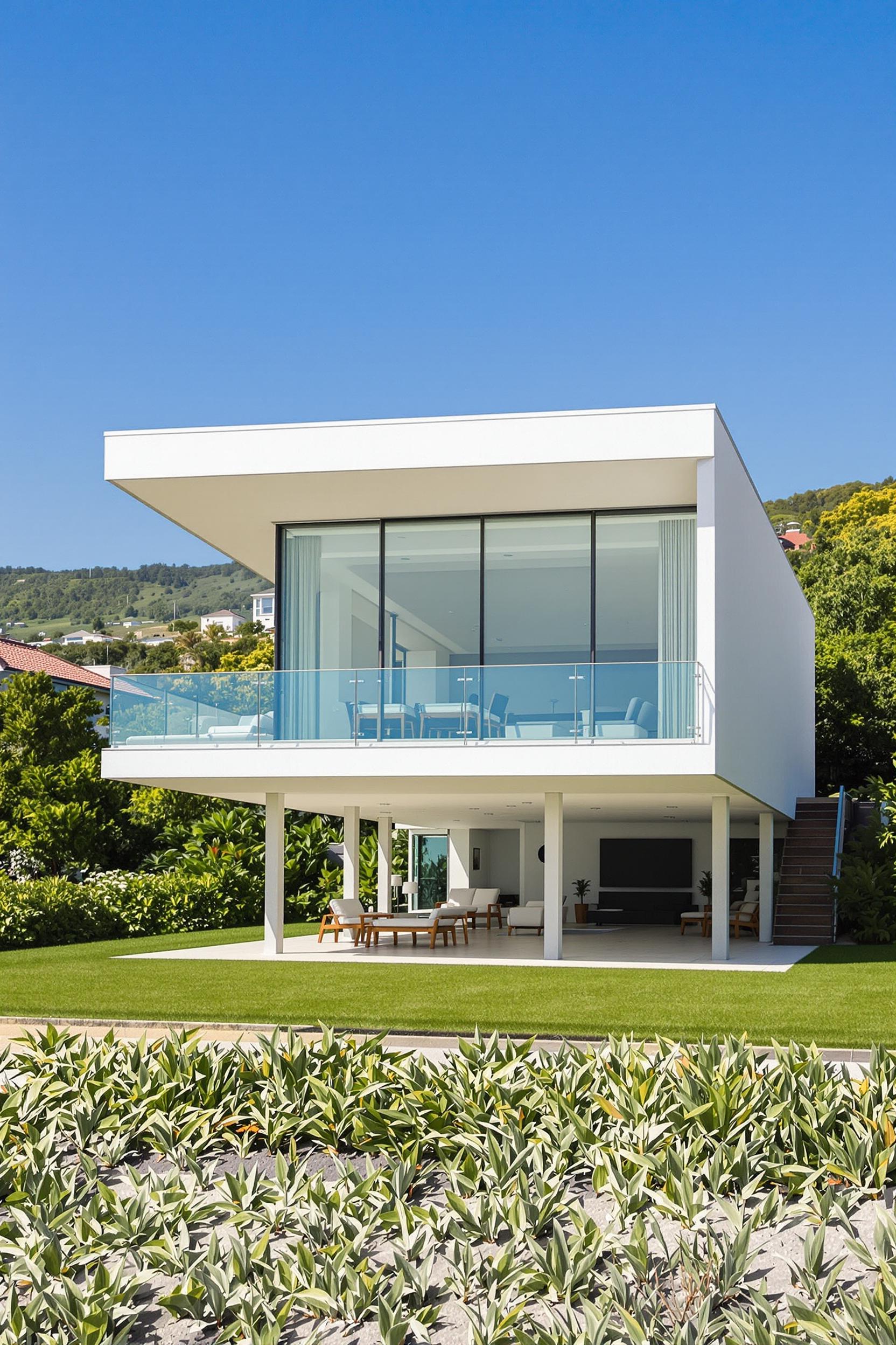 Sleek beach house with large glass windows