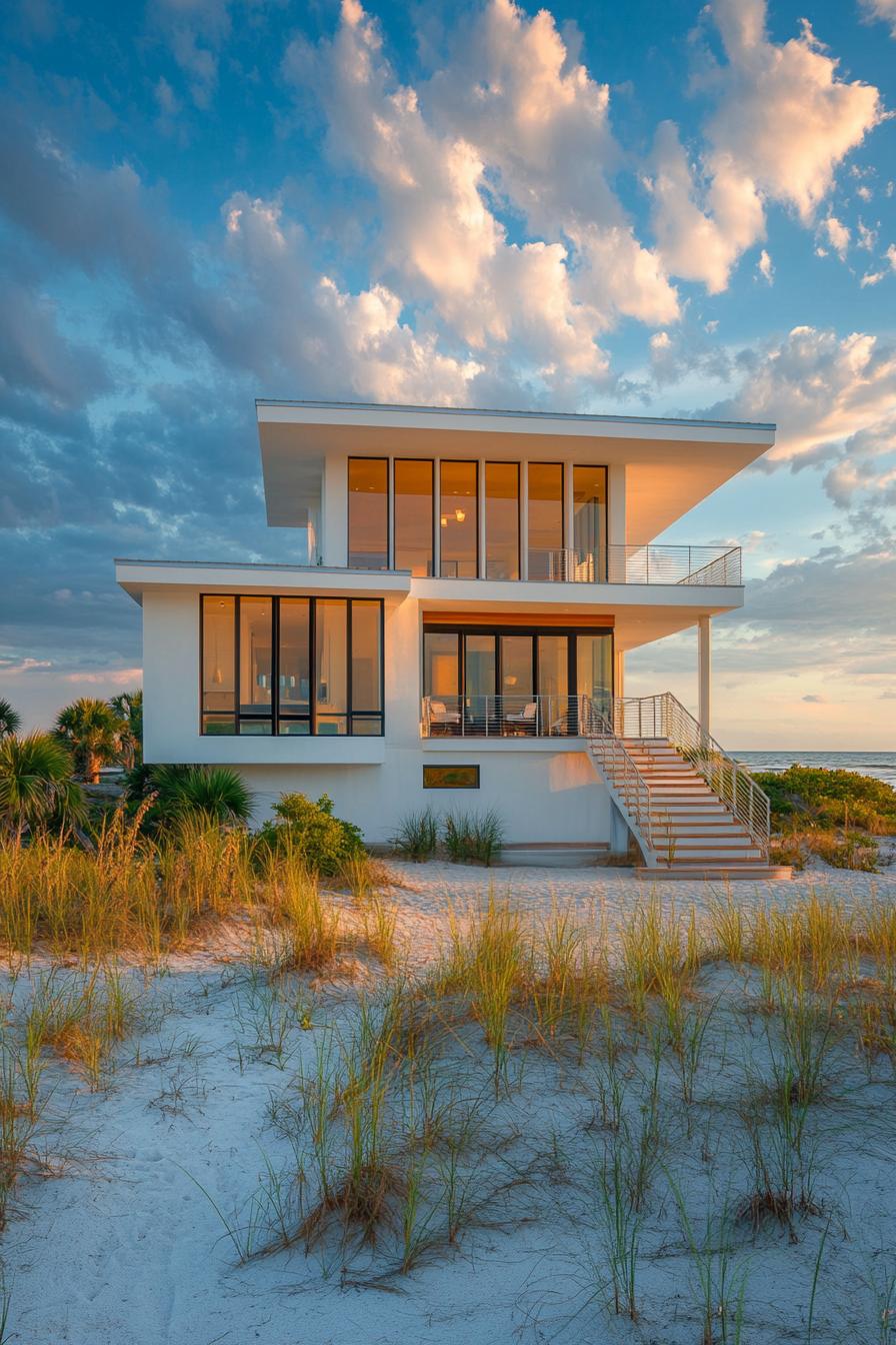 Contemporary beach house with large windows