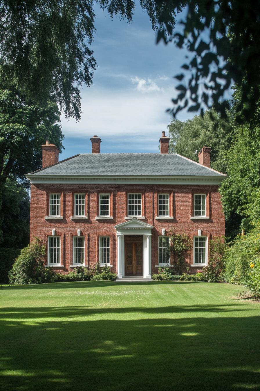 Red brick Georgian home with grand entrance