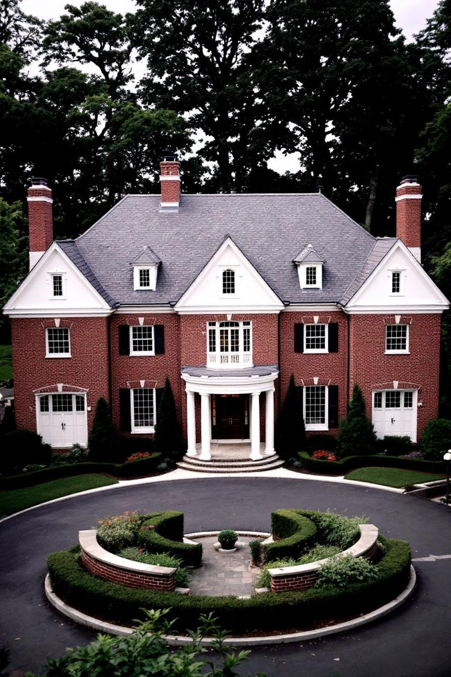 Elegant Georgian brick home with roundabout and columns