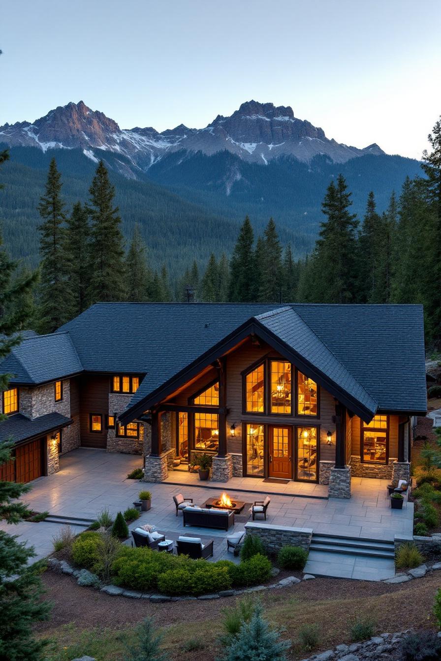 Cozy mountain home with stone accents surrounded by trees