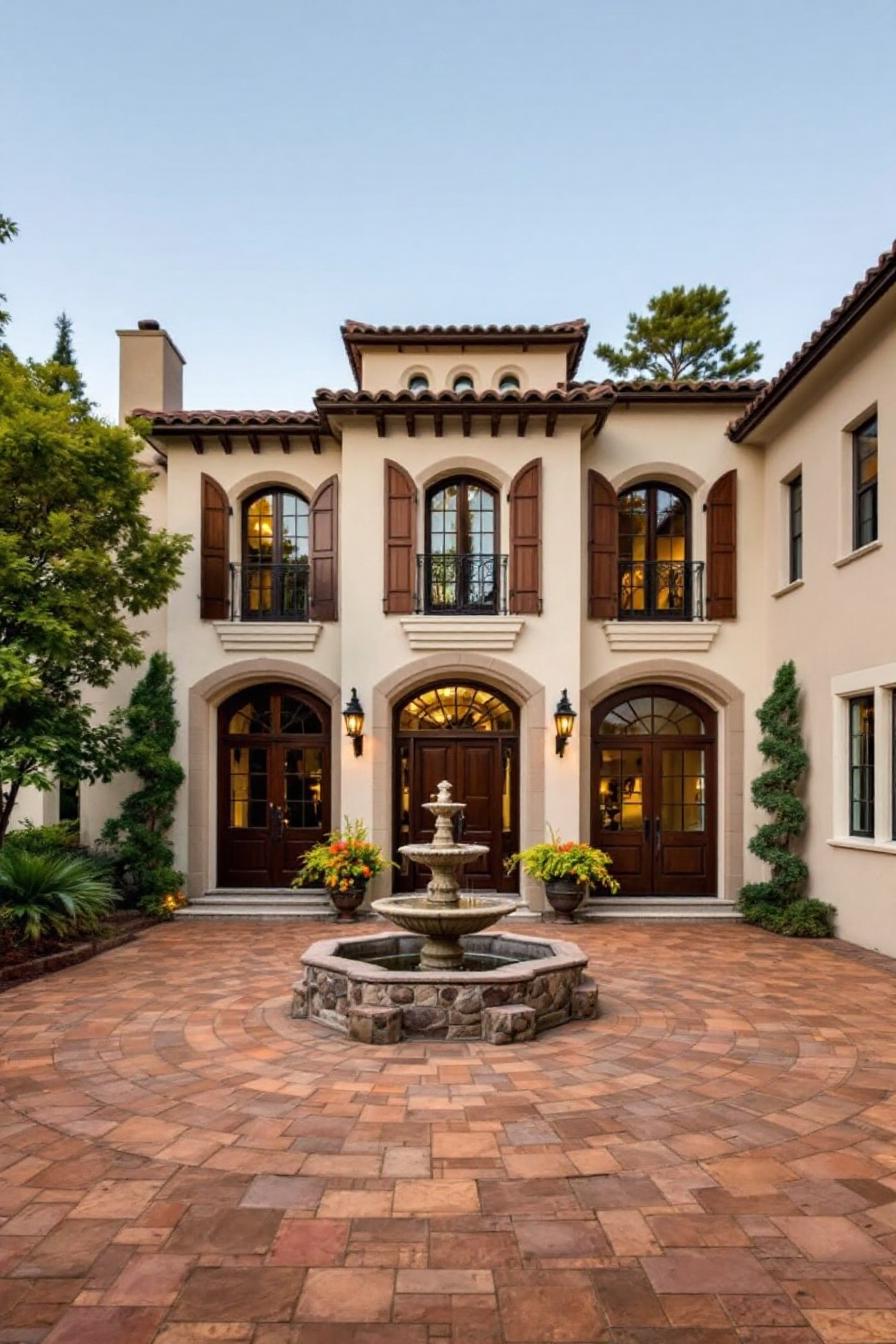 Charming Mediterranean-style villa with a courtyard fountain