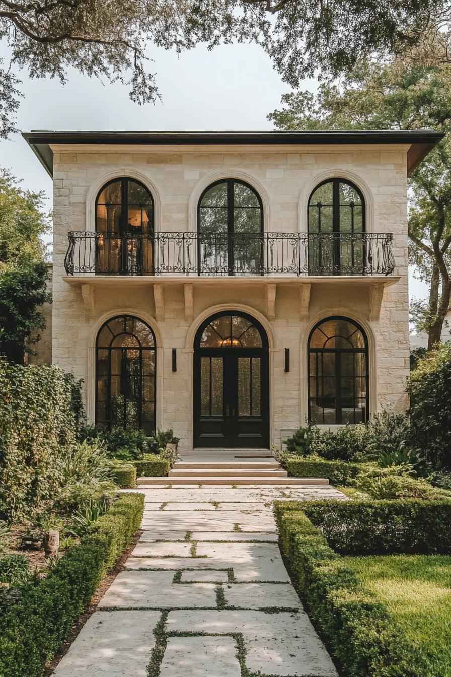 Elegant stone facade with arched windows