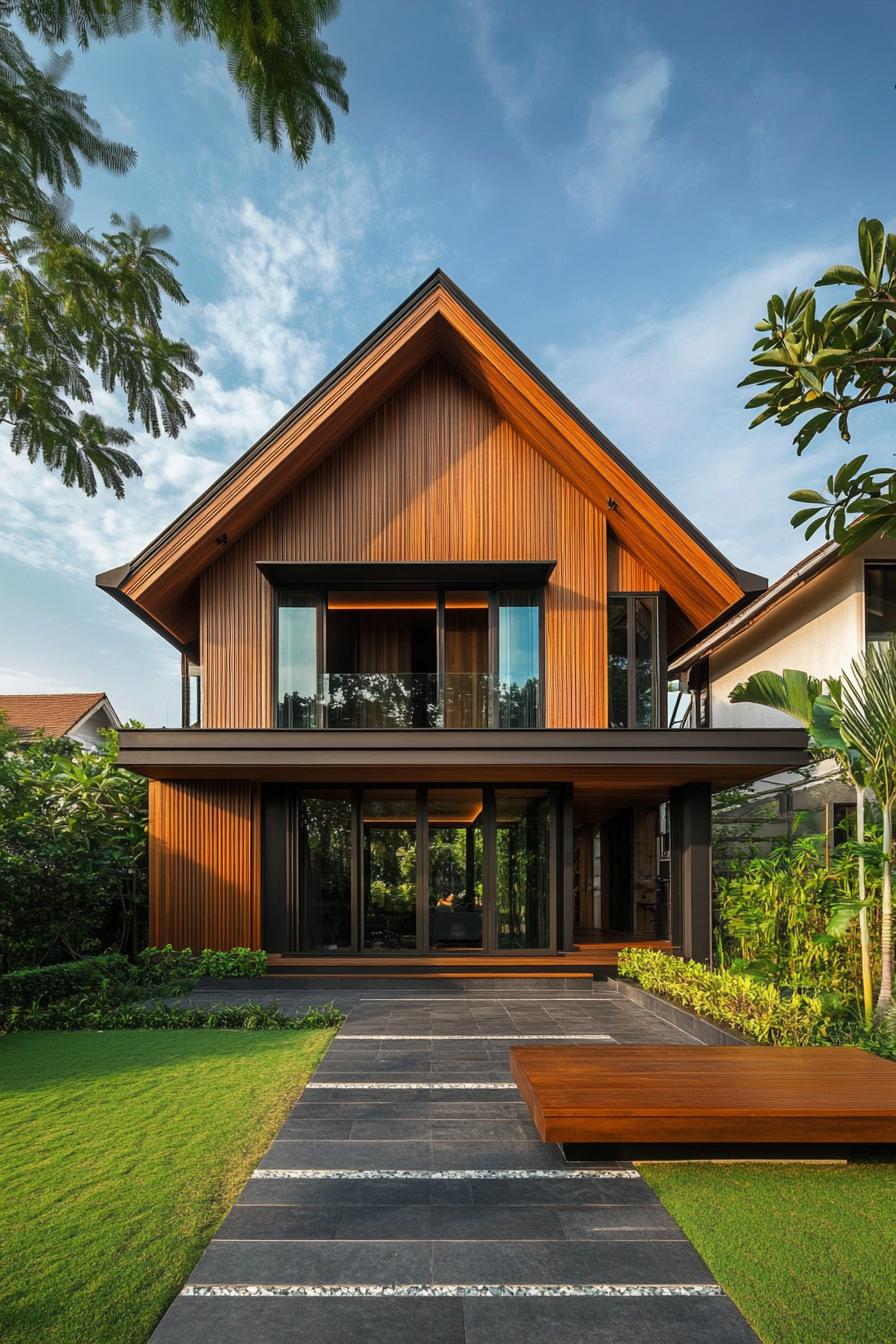 Modern Thai house with wooden A-frame design