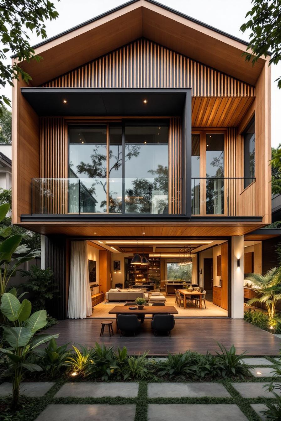 Modern Thai house with open living space and lush garden