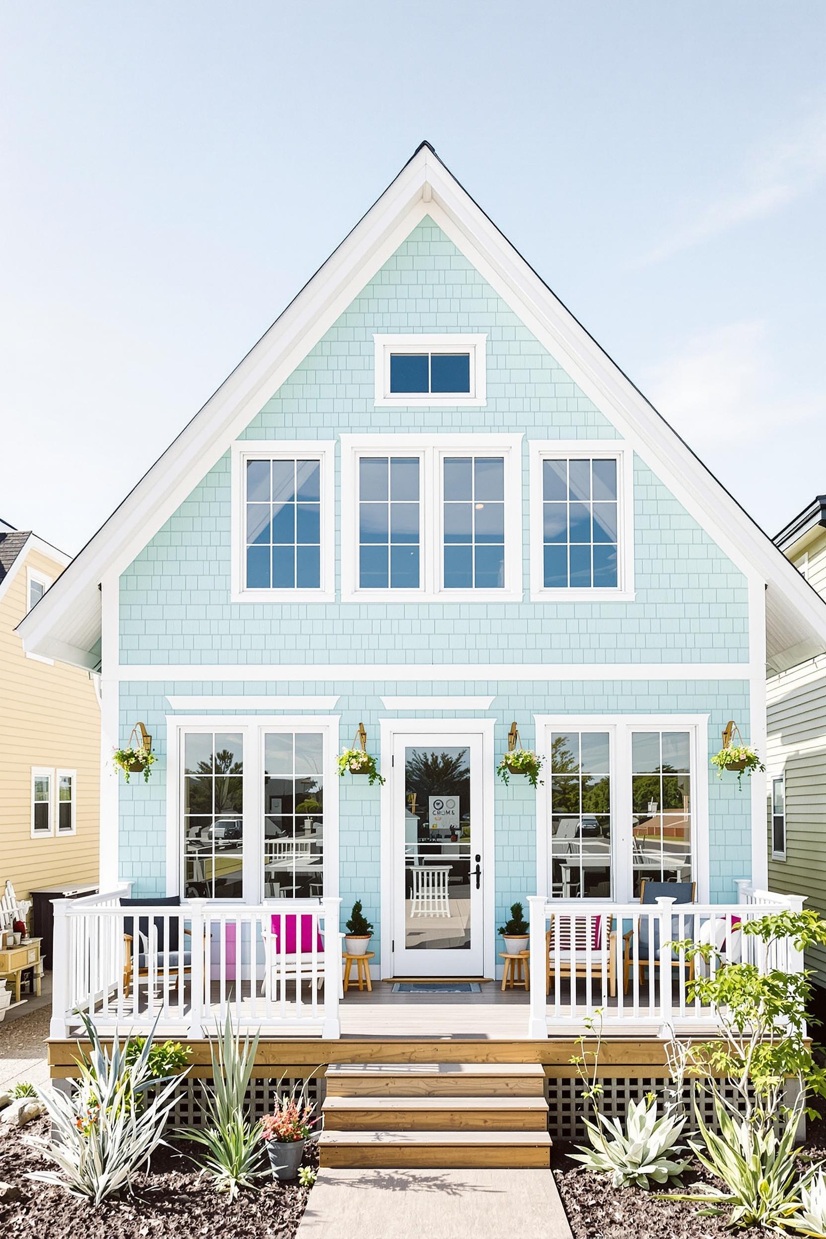 Charming small beach house with aqua siding and white trim