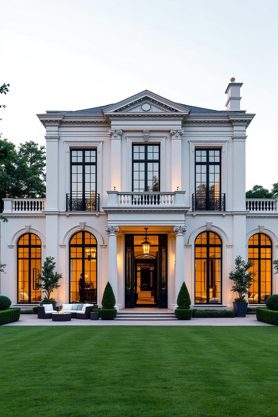 Luxurious mansion facade with elegant windows