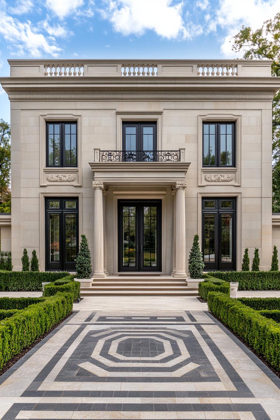 Luxurious house with grand columns and intricate design