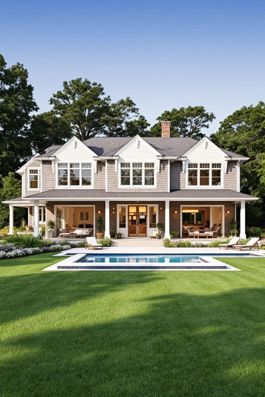 Coastal house with a large front yard and swimming pool