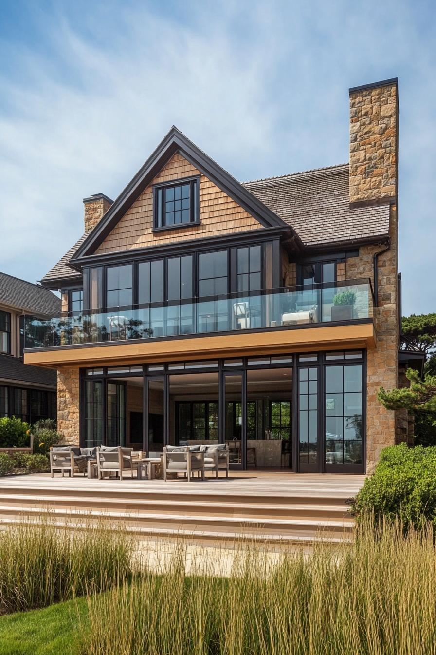 Contemporary coastal house with glass railings