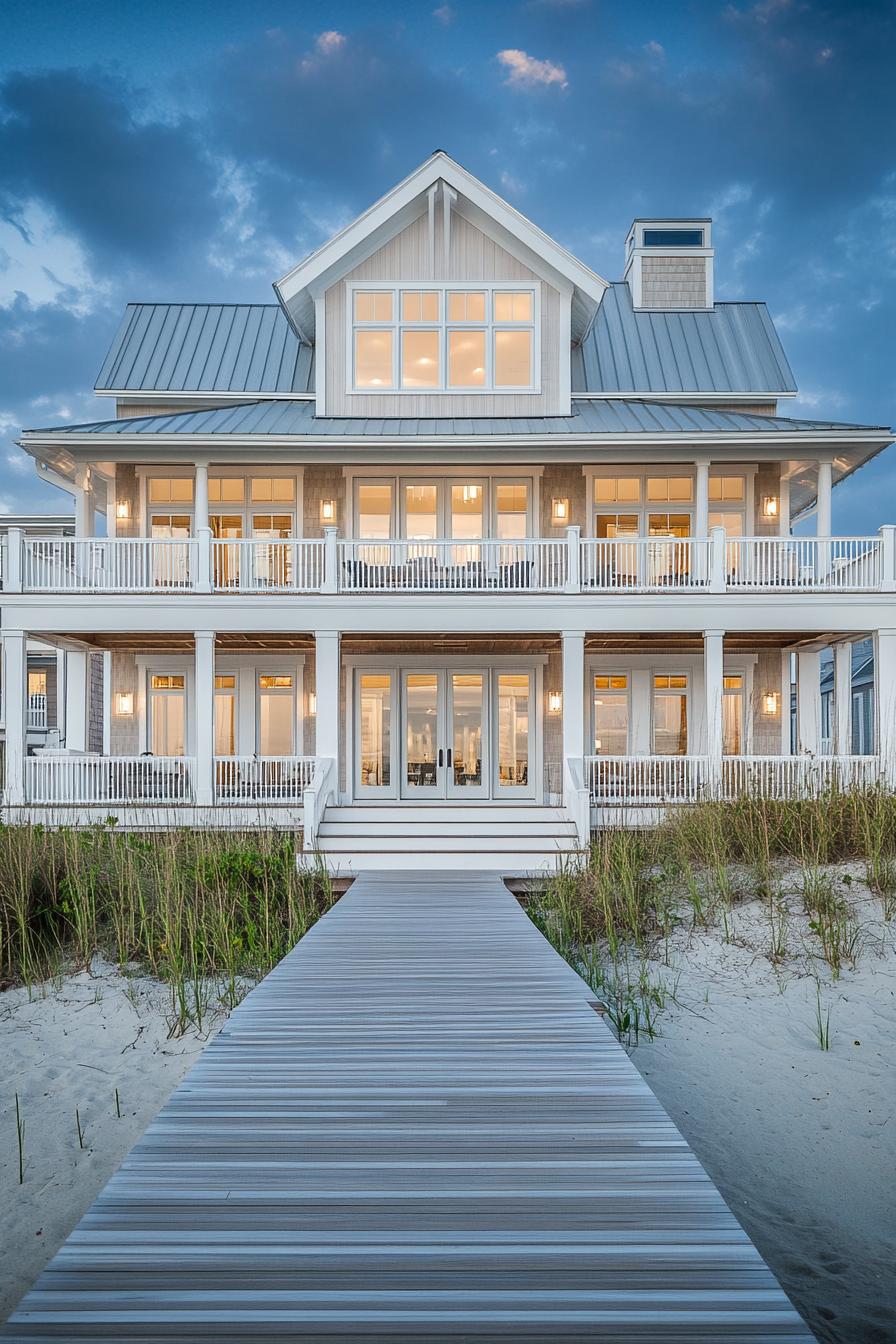 Elegant beachfront house with wraparound verandas