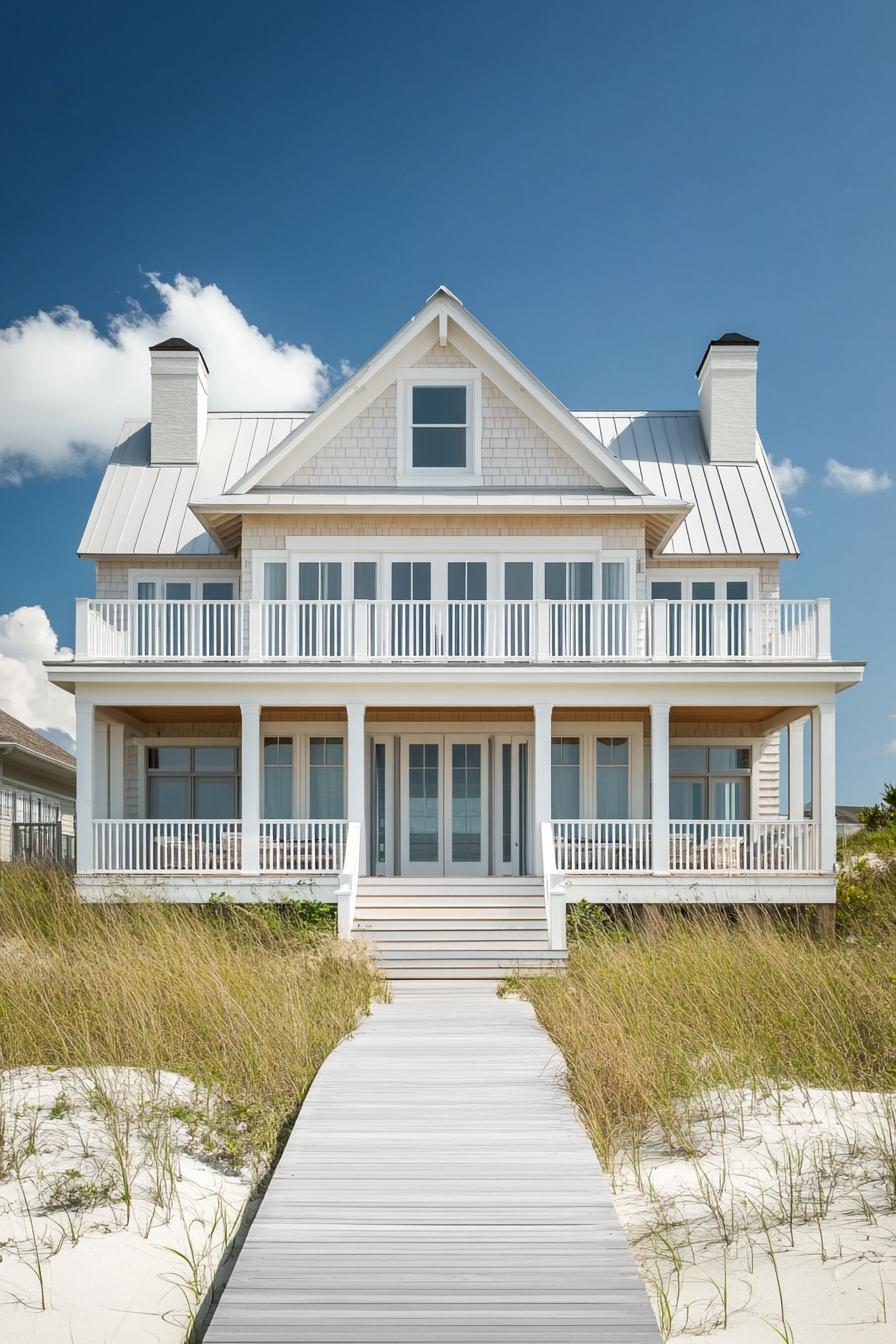 Elegant beach house with shingle siding and a metal roof