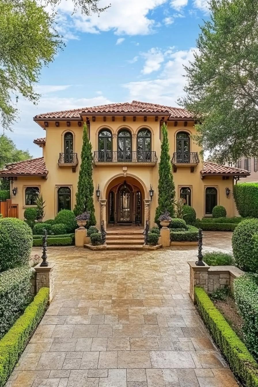 Mediterranean-style villa with lush gardens and terracotta roof