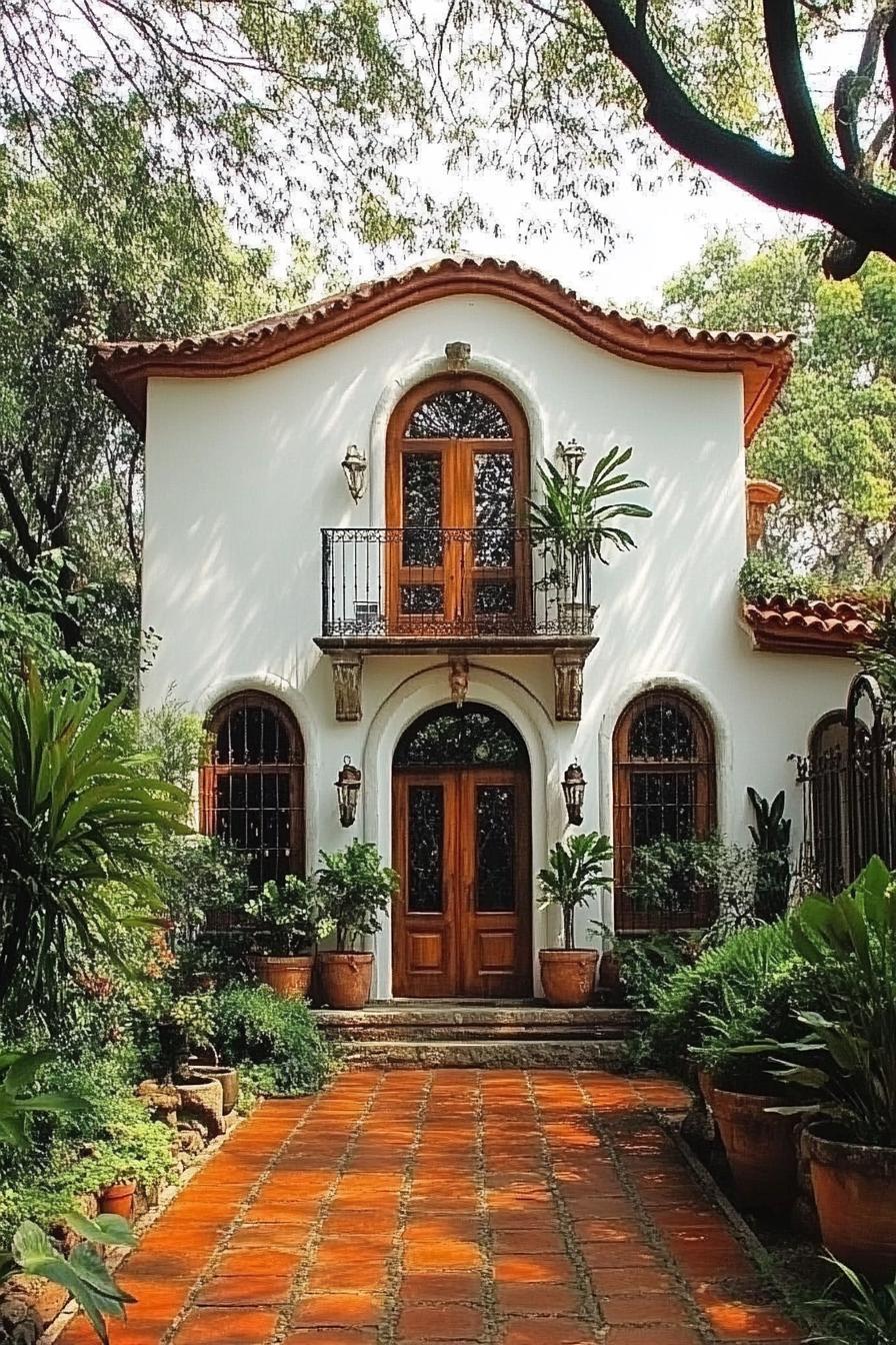 Spanish-style house surrounded by lush greenery