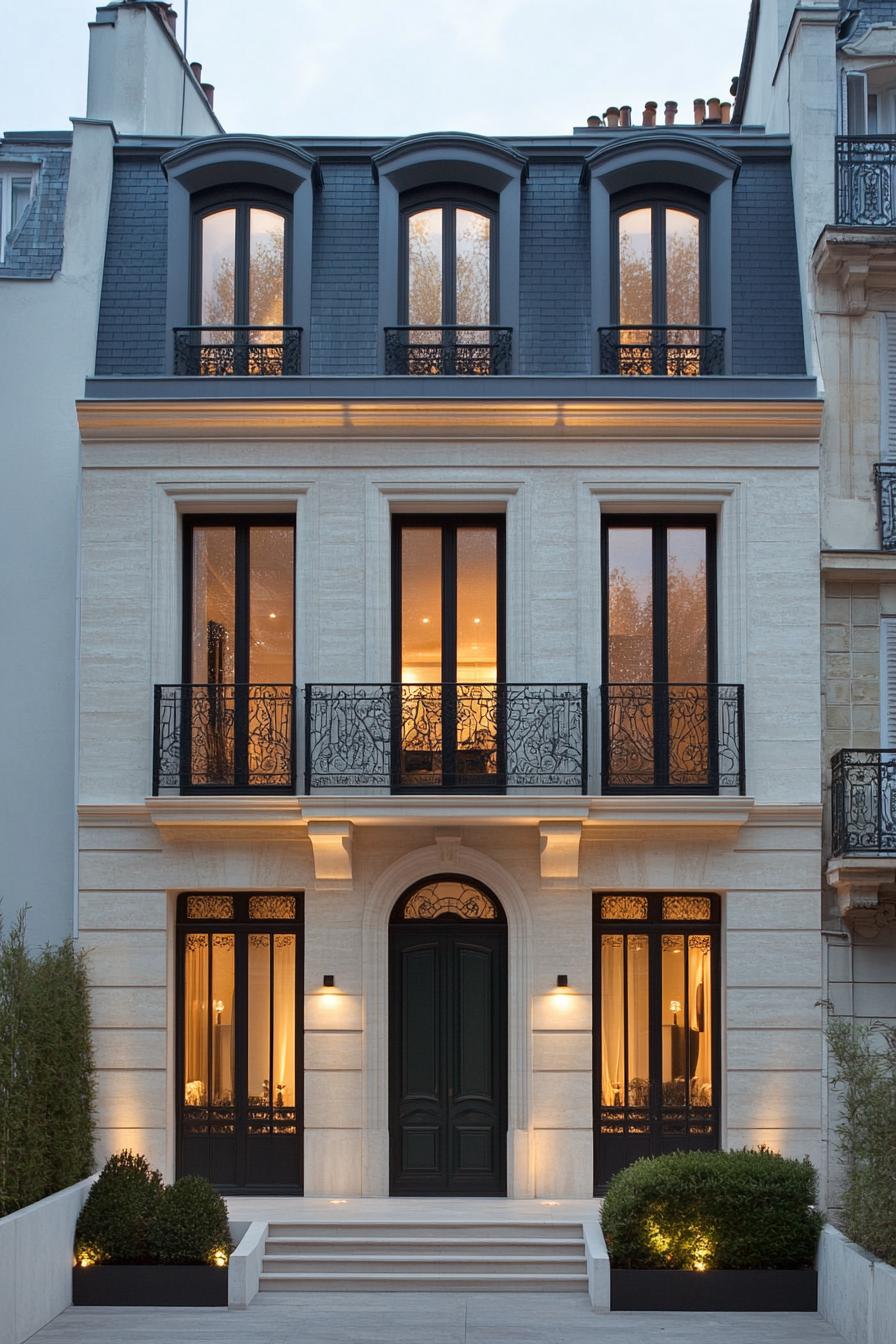 Modern French home with elegant stone facade