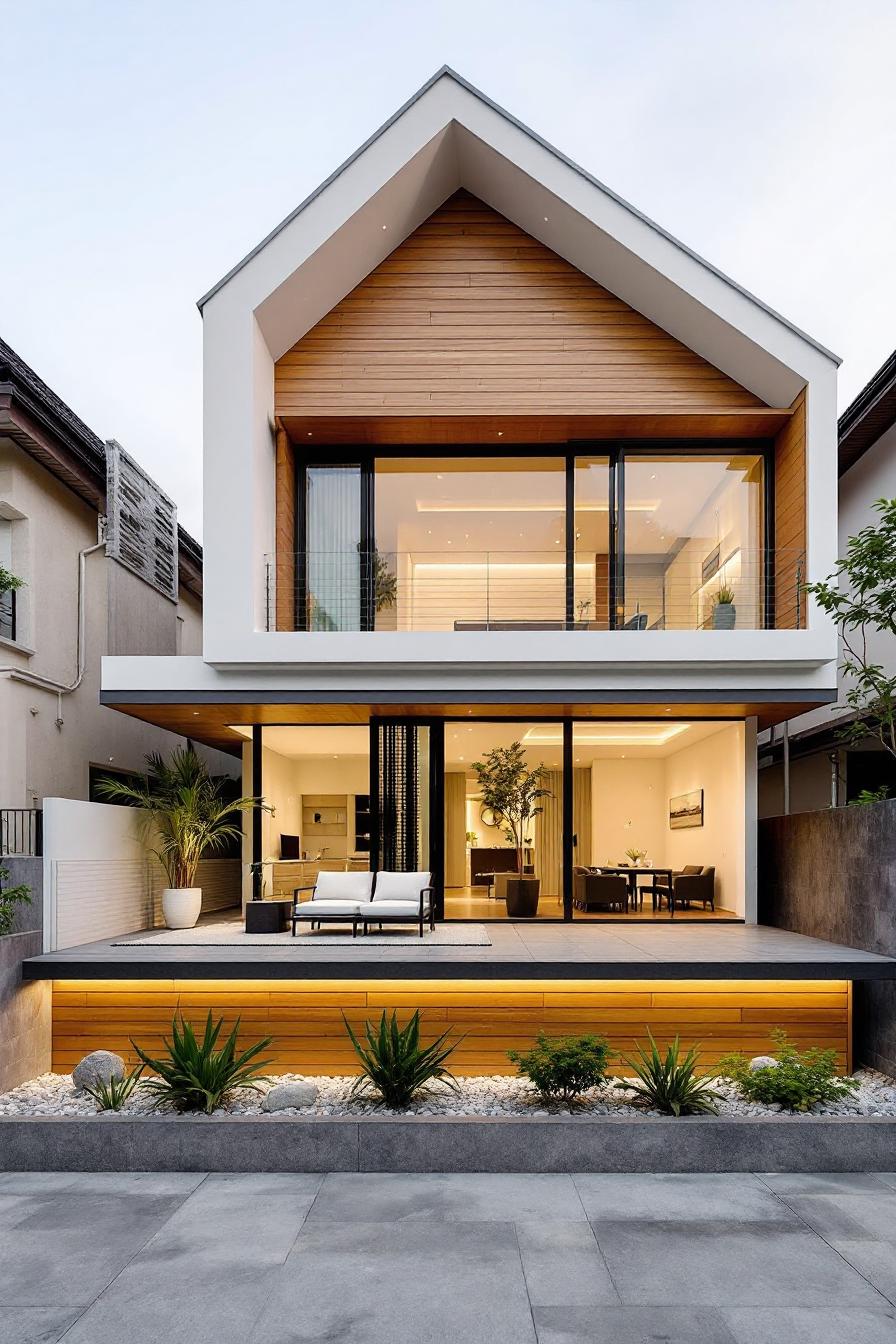 Modern Thai house with wooden accents and large windows