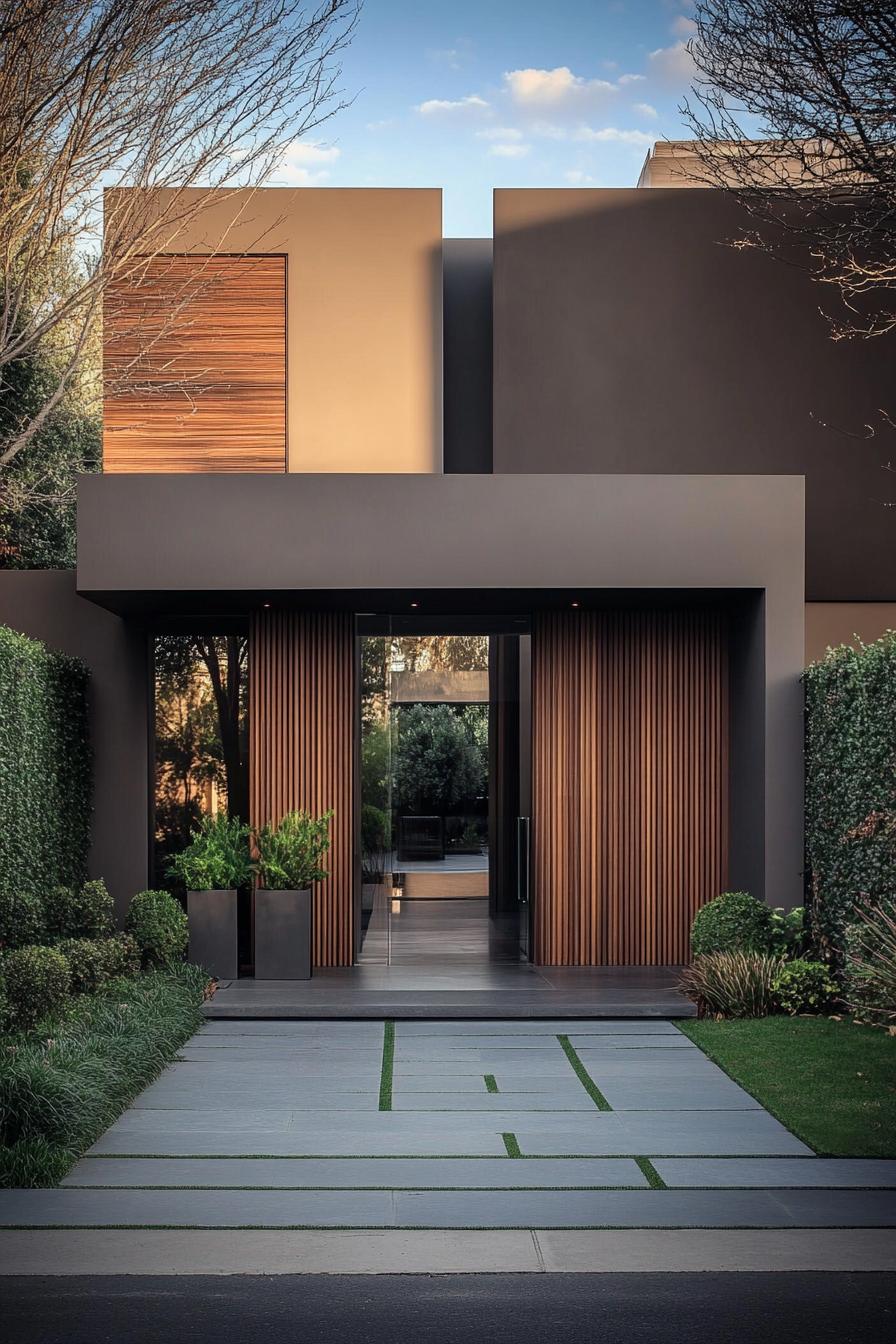 Modern facade featuring clean lines and natural elements