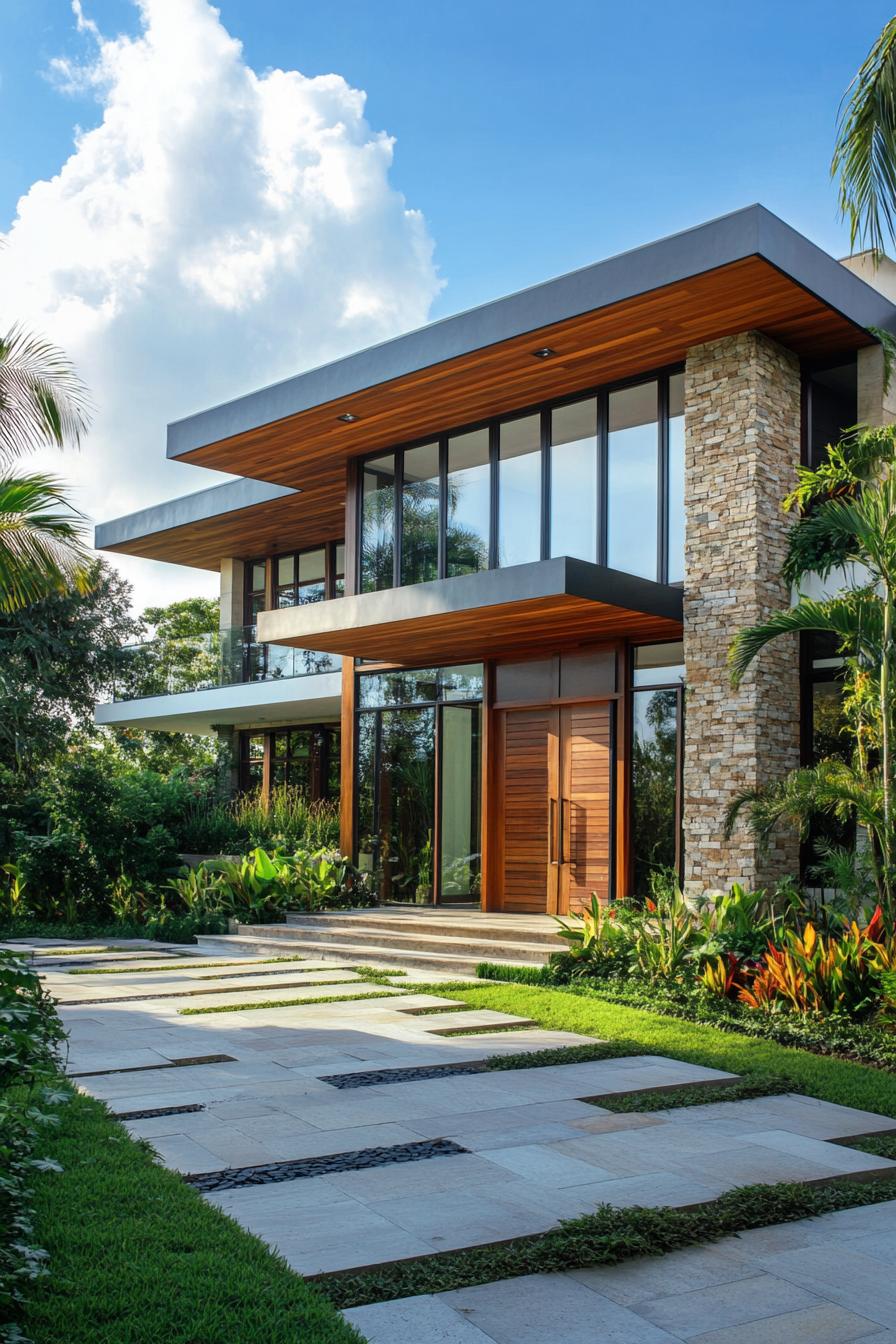 Modern tropical house with stone and wood elements